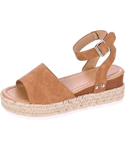 Platform Sandals Women Wedges Sandals Open Toe Ankle Strap Platform Sandals Casual Summer Beach Travel Sandals Shoes B1-brown...