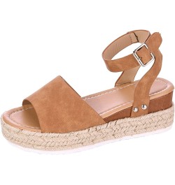 Platform Sandals Women Wedges Sandals Open Toe Ankle Strap Platform Sandals Casual Summer Beach Travel Sandals Shoes B1-brown...