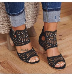 Womens Open Toe Elastic Ankle Strap Espadrille Chunky Block Heels Casual Sandals Boho Slip On Shoes 86-htrns-black8 $16.11 Sa...