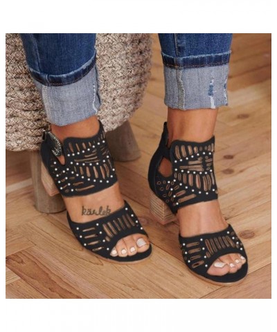 Womens Open Toe Elastic Ankle Strap Espadrille Chunky Block Heels Casual Sandals Boho Slip On Shoes 86-htrns-black8 $16.11 Sa...