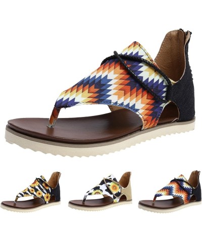 Glitter Sandals Women Fashion Sandals Flat Canvas Lightweight Colorful Printed Back Zipper Comfortable Casual (Orange, 7.5) O...