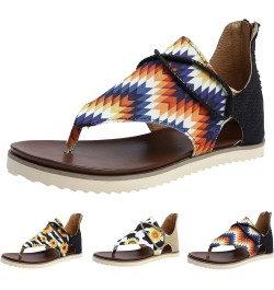 Glitter Sandals Women Fashion Sandals Flat Canvas Lightweight Colorful Printed Back Zipper Comfortable Casual (Orange, 7.5) O...