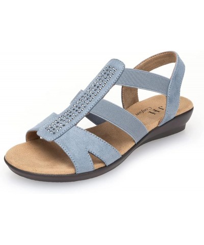 Women's Flat Sandals with Rhinestone Open Toe Elastic Slip On Slingback Comfort Casual Walking Sandals Dusty Blue $19.24 Sandals