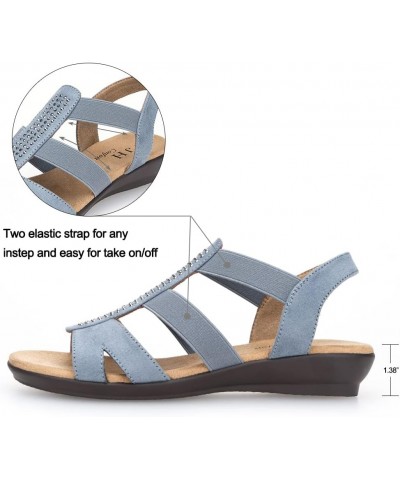 Women's Flat Sandals with Rhinestone Open Toe Elastic Slip On Slingback Comfort Casual Walking Sandals Dusty Blue $19.24 Sandals