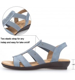 Women's Flat Sandals with Rhinestone Open Toe Elastic Slip On Slingback Comfort Casual Walking Sandals Dusty Blue $19.24 Sandals