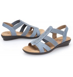 Women's Flat Sandals with Rhinestone Open Toe Elastic Slip On Slingback Comfort Casual Walking Sandals Dusty Blue $19.24 Sandals