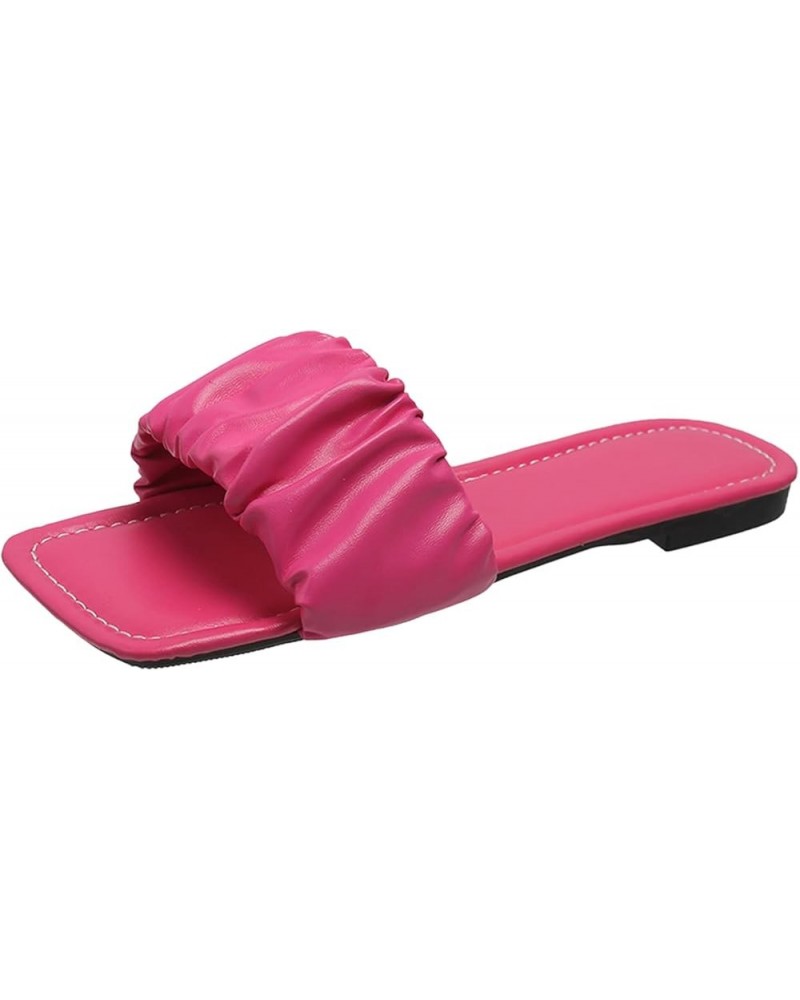 Fashion Summer Women Slippers Flat Bottom Square Toe Open Toe Light Comfortable Solid Color Simple Womens Comfy Hot Pink $11....