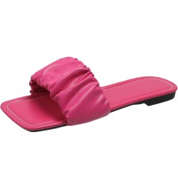 Fashion Summer Women Slippers Flat Bottom Square Toe Open Toe Light Comfortable Solid Color Simple Womens Comfy Hot Pink $11....