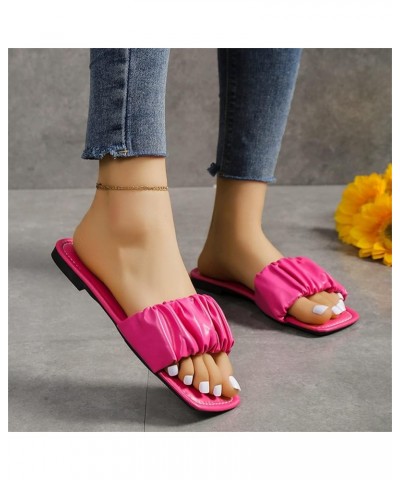 Fashion Summer Women Slippers Flat Bottom Square Toe Open Toe Light Comfortable Solid Color Simple Womens Comfy Hot Pink $11....