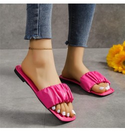 Fashion Summer Women Slippers Flat Bottom Square Toe Open Toe Light Comfortable Solid Color Simple Womens Comfy Hot Pink $11....