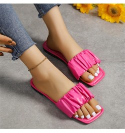 Fashion Summer Women Slippers Flat Bottom Square Toe Open Toe Light Comfortable Solid Color Simple Womens Comfy Hot Pink $11....