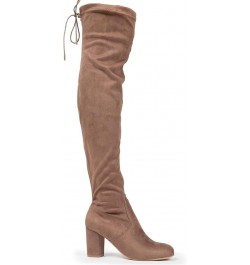 Aspen Boots for Women - Mid Block Heel Drawstring Over the Knee Boot Taupe Vegan Suede $16.10 Boots