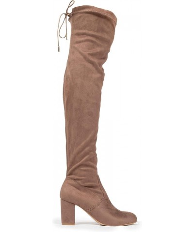 Aspen Boots for Women - Mid Block Heel Drawstring Over the Knee Boot Taupe Vegan Suede $16.10 Boots