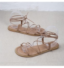 Closed Sandals for Women Women's Fashionable Summer Leather Thin Strap Flat Ankle Strap Sandals (Black, 9) 7 Khaki $14.49 San...