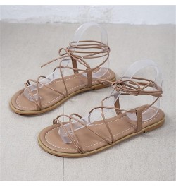 Closed Sandals for Women Women's Fashionable Summer Leather Thin Strap Flat Ankle Strap Sandals (Black, 9) 7 Khaki $14.49 San...