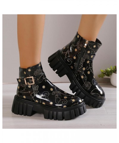 Platform Ankle Boots for Women Chunky High Heel,Causal Side Zipper Lace-up Combat Boots Block Heel Platform Lug Sole Short Bo...