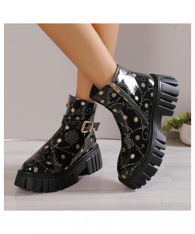 Platform Ankle Boots for Women Chunky High Heel,Causal Side Zipper Lace-up Combat Boots Block Heel Platform Lug Sole Short Bo...