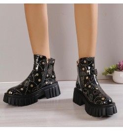 Platform Ankle Boots for Women Chunky High Heel,Causal Side Zipper Lace-up Combat Boots Block Heel Platform Lug Sole Short Bo...