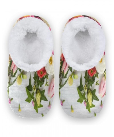 Unisex Slippers Spring Flower Rose Coral Fleece Slippers Socks Indoor Cozy Fuzzy Feet Slippers House Slippers $16.19 Slippers