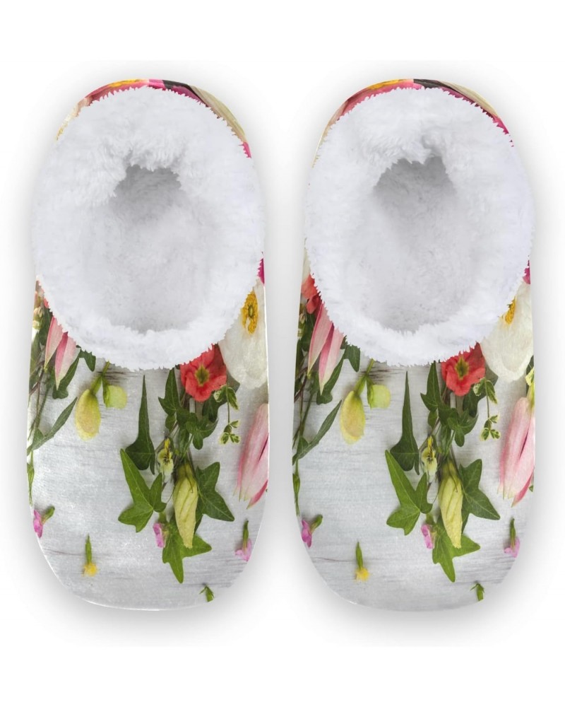 Unisex Slippers Spring Flower Rose Coral Fleece Slippers Socks Indoor Cozy Fuzzy Feet Slippers House Slippers $16.19 Slippers