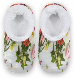 Unisex Slippers Spring Flower Rose Coral Fleece Slippers Socks Indoor Cozy Fuzzy Feet Slippers House Slippers $16.19 Slippers