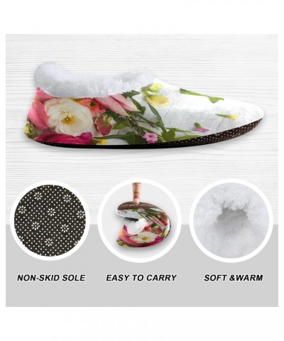 Unisex Slippers Spring Flower Rose Coral Fleece Slippers Socks Indoor Cozy Fuzzy Feet Slippers House Slippers $16.19 Slippers