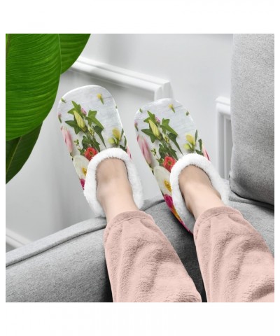 Unisex Slippers Spring Flower Rose Coral Fleece Slippers Socks Indoor Cozy Fuzzy Feet Slippers House Slippers $16.19 Slippers