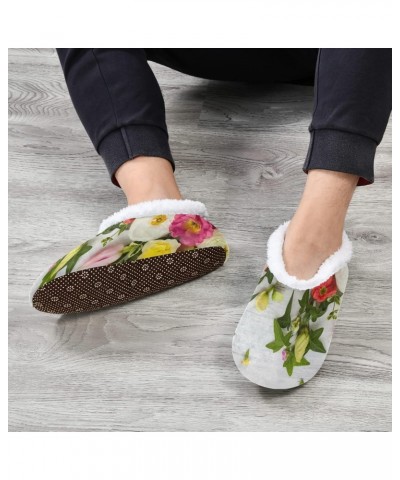 Unisex Slippers Spring Flower Rose Coral Fleece Slippers Socks Indoor Cozy Fuzzy Feet Slippers House Slippers $16.19 Slippers