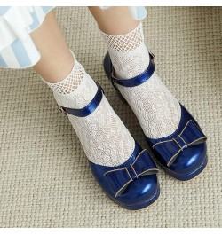 Women's Patent Chunky High Heeled Platform Ankle Strap Pumps with Block Heels Bow Cute Shoes Blue $25.86 Pumps