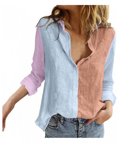 Womens Button Down Shirts Linen Casual Long Sleeve Loose Shirt Tops Women's Swimwear Cover Ups Linen Shirts for E-light Blue ...