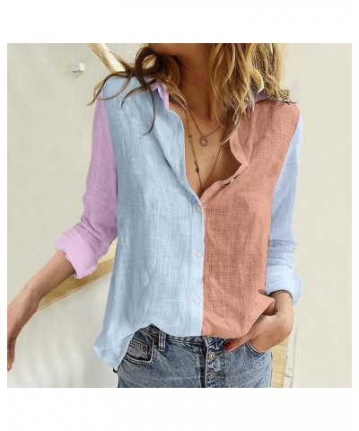 Womens Button Down Shirts Linen Casual Long Sleeve Loose Shirt Tops Women's Swimwear Cover Ups Linen Shirts for E-light Blue ...