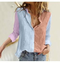 Womens Button Down Shirts Linen Casual Long Sleeve Loose Shirt Tops Women's Swimwear Cover Ups Linen Shirts for E-light Blue ...