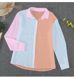 Womens Button Down Shirts Linen Casual Long Sleeve Loose Shirt Tops Women's Swimwear Cover Ups Linen Shirts for E-light Blue ...