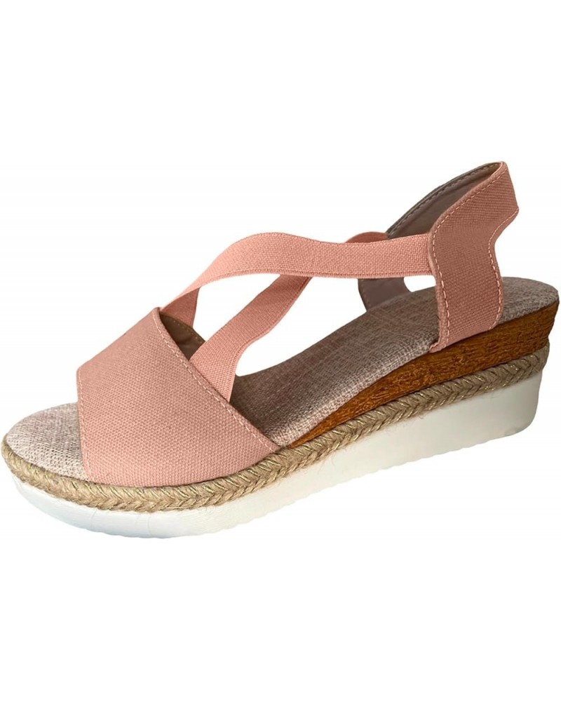 Sandals Women Espadrilles Flatform Wedge Sandal Open Toe Ankle Buckle Strap Sandal Womens Dressy Summer Sandal A1-pink $18.87...