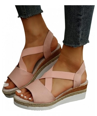 Sandals Women Espadrilles Flatform Wedge Sandal Open Toe Ankle Buckle Strap Sandal Womens Dressy Summer Sandal A1-pink $18.87...