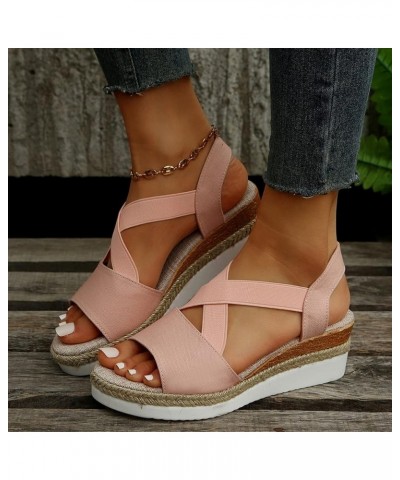 Sandals Women Espadrilles Flatform Wedge Sandal Open Toe Ankle Buckle Strap Sandal Womens Dressy Summer Sandal A1-pink $18.87...