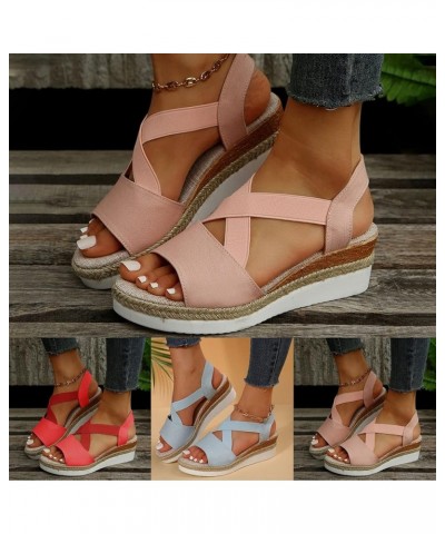 Sandals Women Espadrilles Flatform Wedge Sandal Open Toe Ankle Buckle Strap Sandal Womens Dressy Summer Sandal A1-pink $18.87...