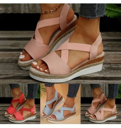 Sandals Women Espadrilles Flatform Wedge Sandal Open Toe Ankle Buckle Strap Sandal Womens Dressy Summer Sandal A1-pink $18.87...