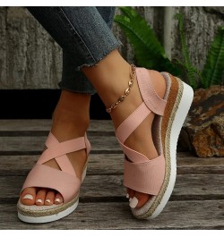 Sandals Women Espadrilles Flatform Wedge Sandal Open Toe Ankle Buckle Strap Sandal Womens Dressy Summer Sandal A1-pink $18.87...