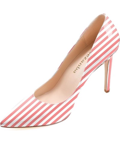 Womens High Stiletto Heels Multicolor Floral Printed Closed Toe Sexy Rivets Pumps Shoes Red White Stripe $22.44 Pumps