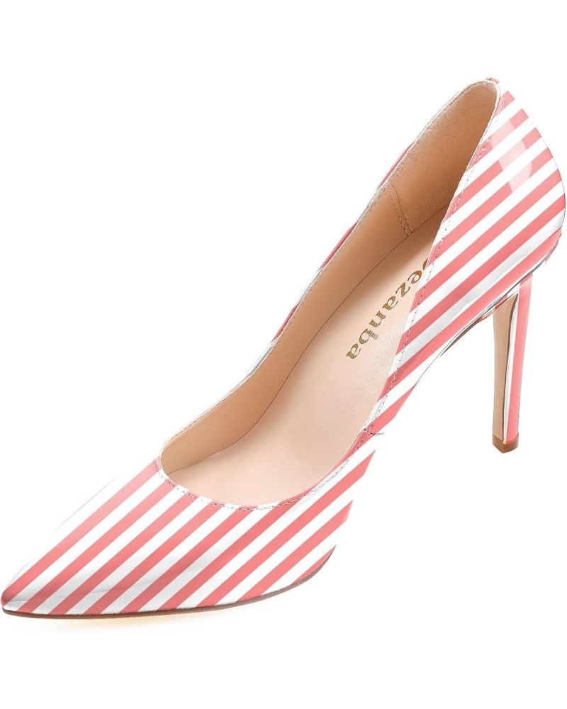 Womens High Stiletto Heels Multicolor Floral Printed Closed Toe Sexy Rivets Pumps Shoes Red White Stripe $22.44 Pumps