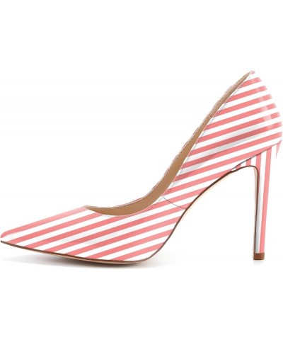 Womens High Stiletto Heels Multicolor Floral Printed Closed Toe Sexy Rivets Pumps Shoes Red White Stripe $22.44 Pumps