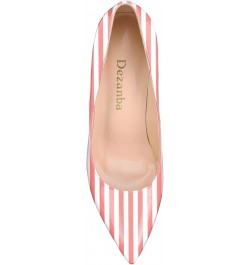 Womens High Stiletto Heels Multicolor Floral Printed Closed Toe Sexy Rivets Pumps Shoes Red White Stripe $22.44 Pumps