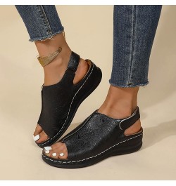 Women's Platform Wedges Sandals Lightweight Ankle Strap Low Wedges Walking Sandals Comfortable Slip On Casual Shoes A1-black ...