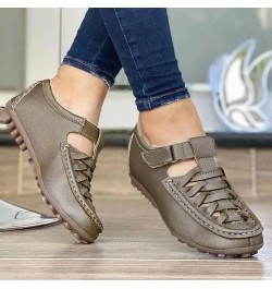 Ladies Fashion Ssolid Color Leather Hollow Out Hook Loop Antiskid Flat Casual Shoes Women Shoes Wide Width Casual (Grey, 6.5)...