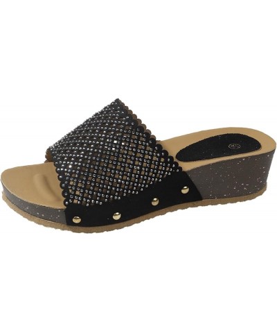 Women's Summer Fashion Open Toed Wedges Wear Slippers With Thick Soled One Line Slip on Slippers for Women Leopard Black $14....