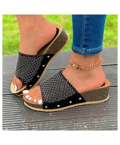 Women's Summer Fashion Open Toed Wedges Wear Slippers With Thick Soled One Line Slip on Slippers for Women Leopard Black $14....