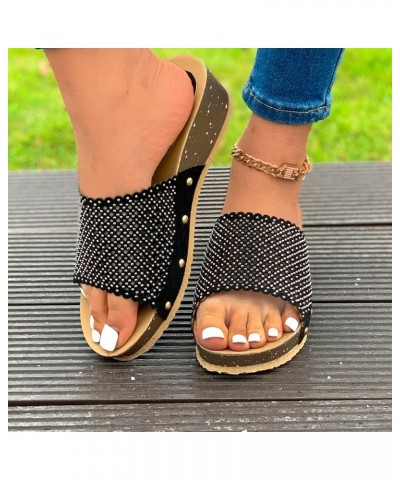 Women's Summer Fashion Open Toed Wedges Wear Slippers With Thick Soled One Line Slip on Slippers for Women Leopard Black $14....