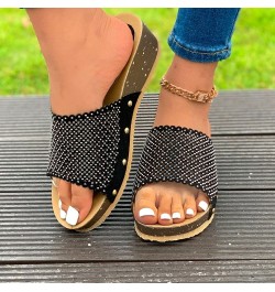 Women's Summer Fashion Open Toed Wedges Wear Slippers With Thick Soled One Line Slip on Slippers for Women Leopard Black $14....