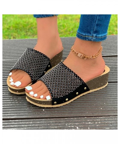 Women's Summer Fashion Open Toed Wedges Wear Slippers With Thick Soled One Line Slip on Slippers for Women Leopard Black $14....